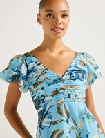 June Ruched V-Neck Midi Dress