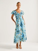 June Ruched V-Neck Midi Dress