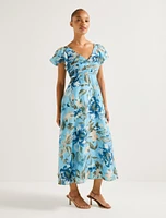 June Ruched V-Neck Midi Dress