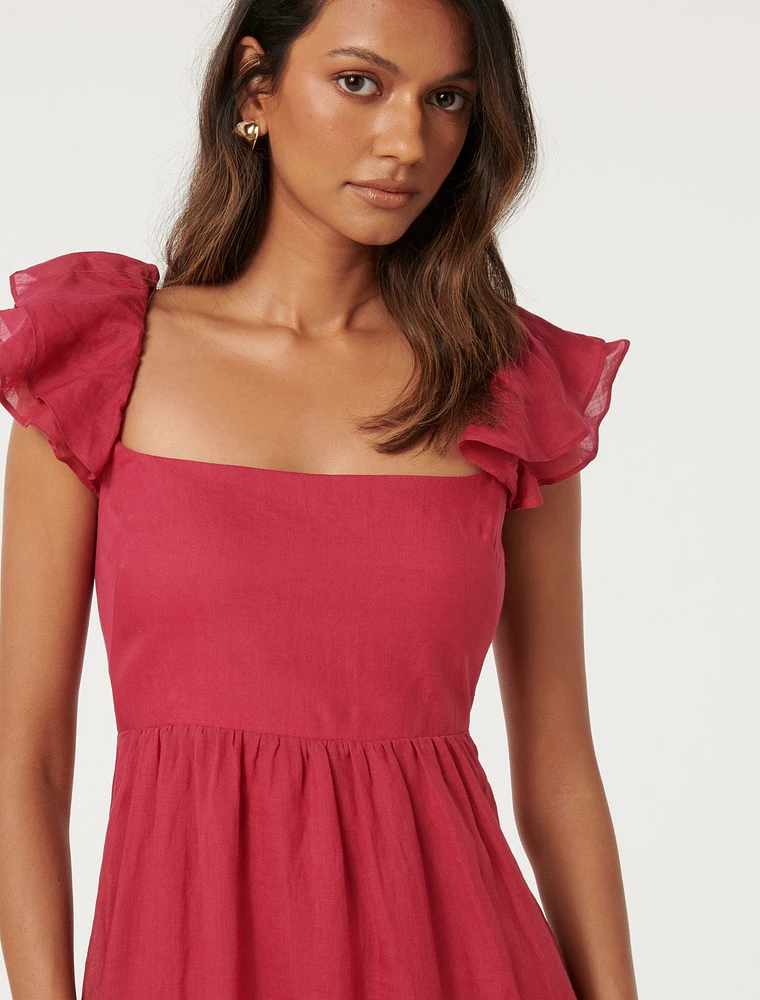 Darla Petite Flutter-Sleeve Midi Dress