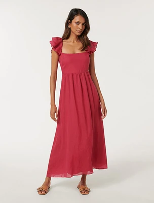 Darla Petite Flutter-Sleeve Midi Dress Dark Red - 0 to 12 Women's Dresses