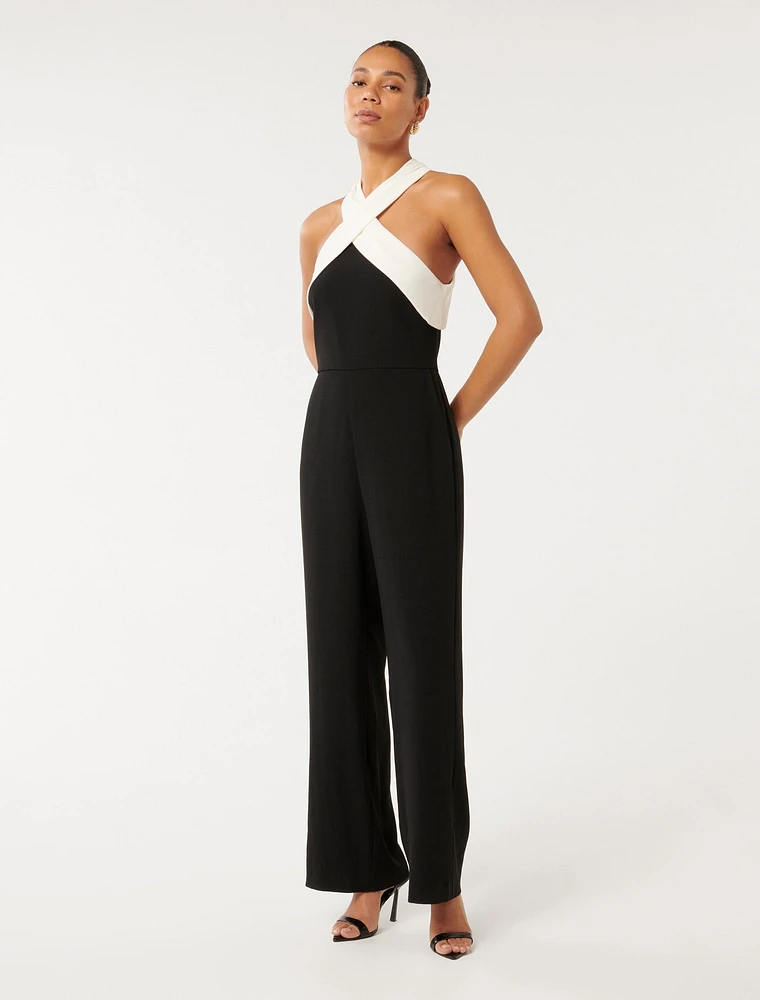 Andie Contrast Halter Jumpsuit