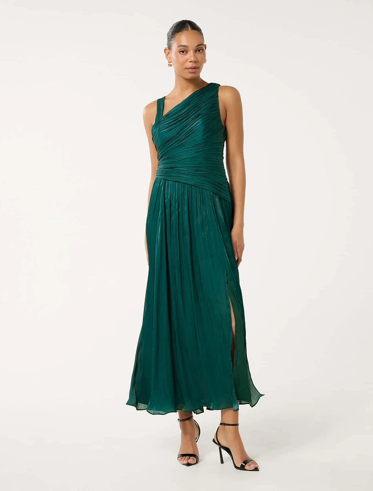 Nya Metallic Asymmetrical Maxi Dress