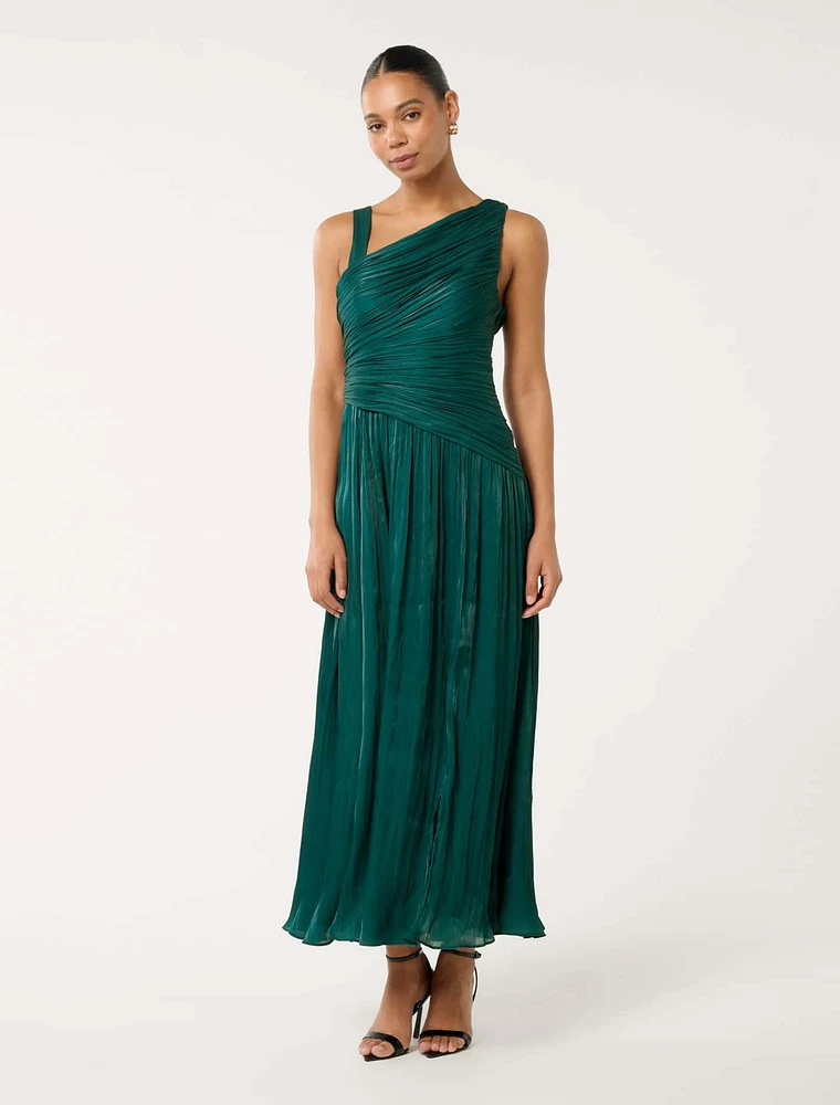 Nya Metallic Asymmetrical Maxi Dress