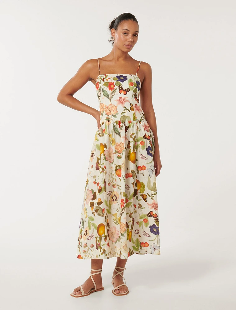 Brooke Linen Drop-Waist Midi Dress