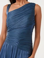 Nya Petite Metallic Asymmetrical Maxi Dress