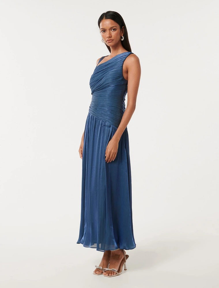 Nya Petite Metallic Asymmetrical Maxi Dress