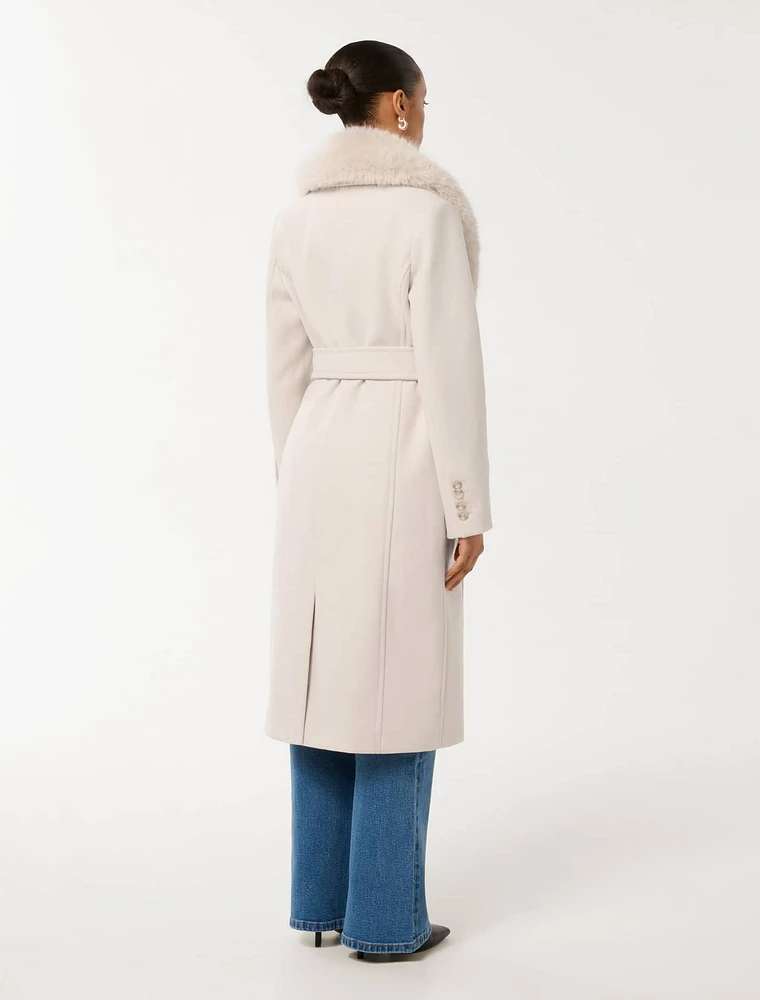 Monica Petite Faux-Fur Collar Wrap Coat