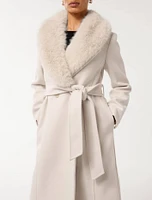 Monica Petite Faux-Fur Collar Wrap Coat