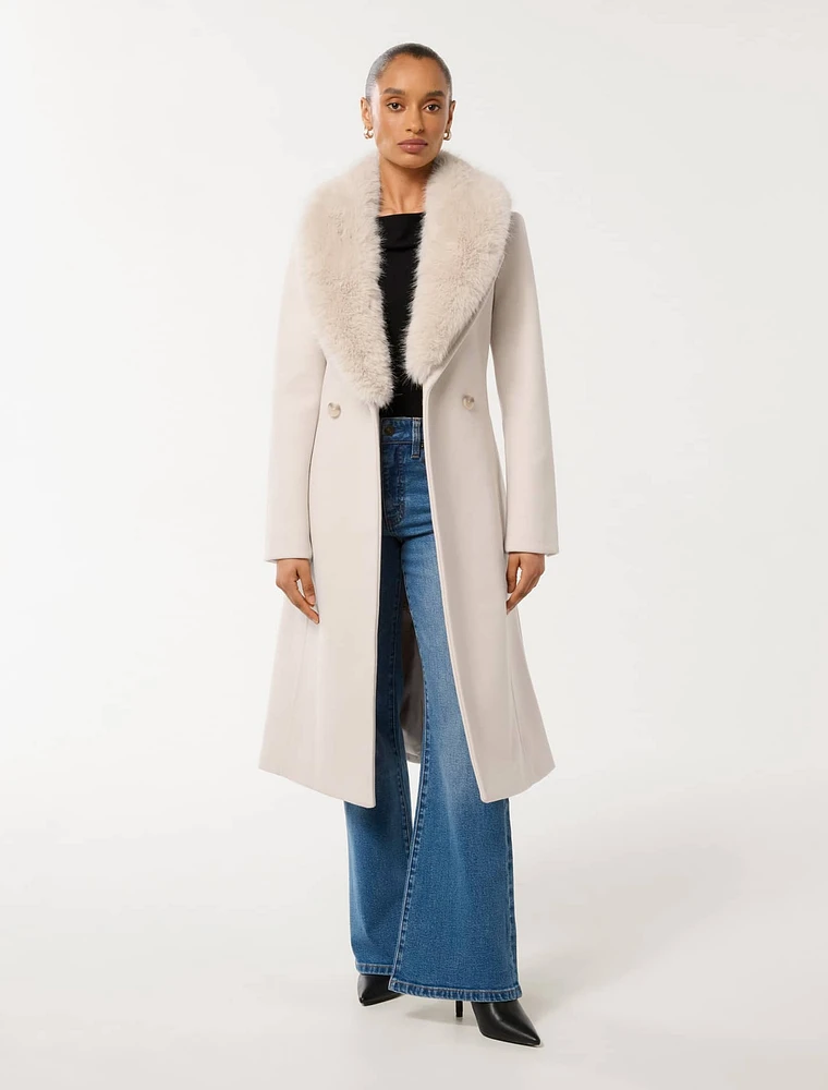 Monica Petite Faux-Fur Collar Wrap Coat