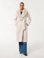 Monica Petite Faux-Fur Collar Wrap Coat