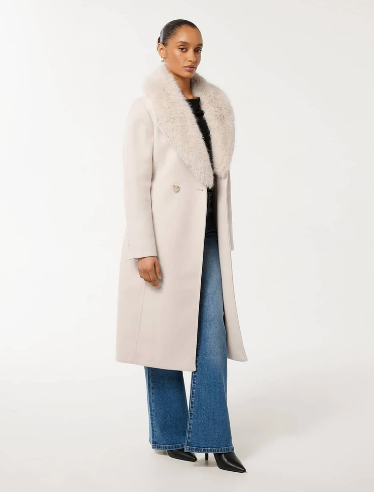 Monica Petite Faux-Fur Collar Wrap Coat