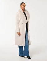 Monica Petite Faux-Fur Collar Wrap Coat