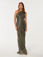 Bridget One-Shoulder Plisse Maxi Dress