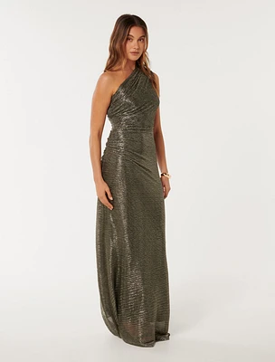 Bridget One-Shoulder Plisse Maxi Dress