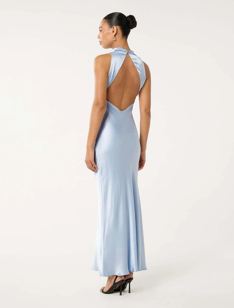 Michelle Open-Back Satin Maxi Dress