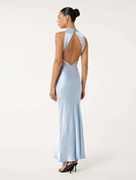 Michelle Open-Back Satin Maxi Dress