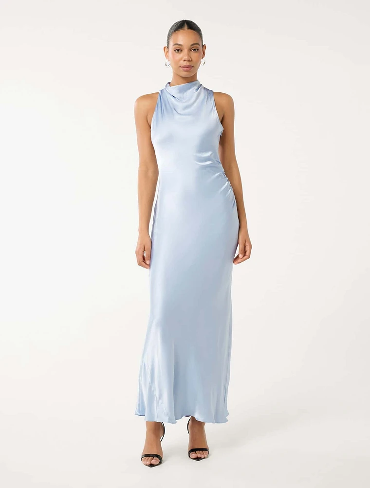 Michelle Open-Back Satin Maxi Dress