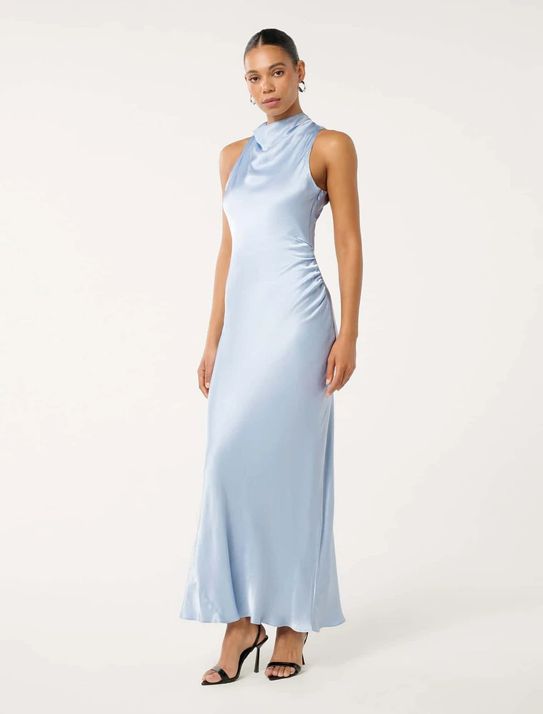 Michelle Open-Back Satin Maxi Dress