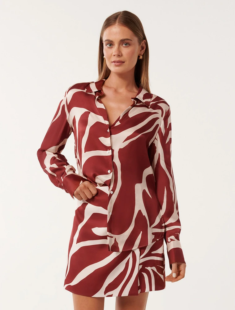 Harvey Notched Neck Satin Shirt