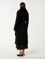 Monica Faux-Fur Collar Wrap Coat