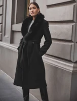 Monica Faux-Fur Collar Wrap Coat