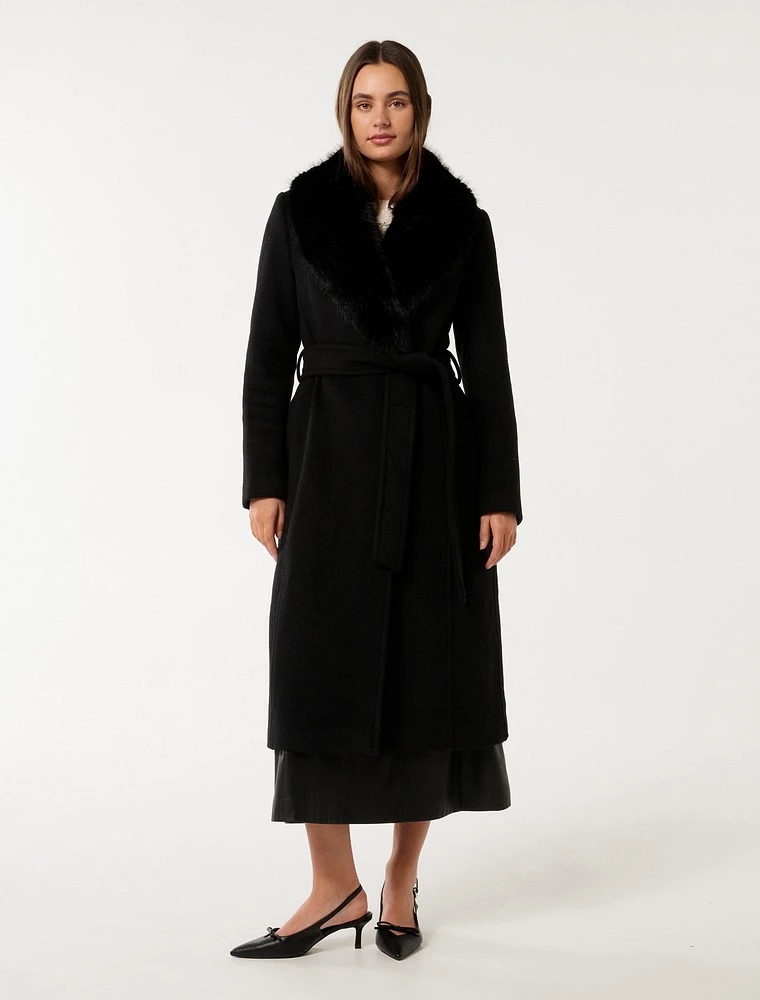 Monica Faux Fur Collar Wrap Coat