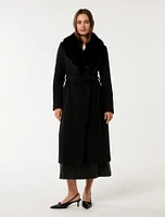 Monica Faux Fur Collar Wrap Coat