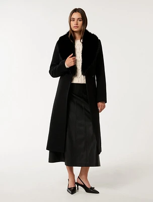 Monica Faux-Fur Collar Wrap Coat