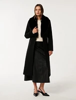 Monica Faux-Fur Collar Wrap Coat