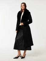 Monica Faux Fur Collar Wrap Coat