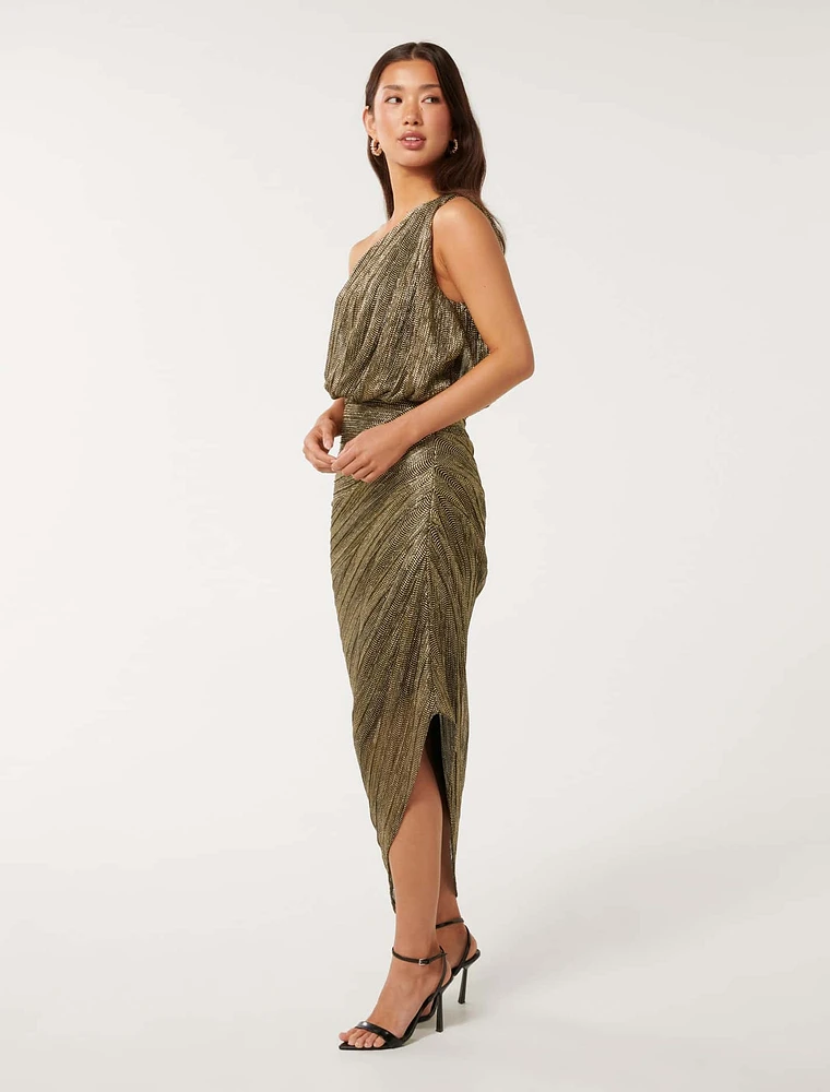 Cassidy One-Shoulder Plisse Midi Dress