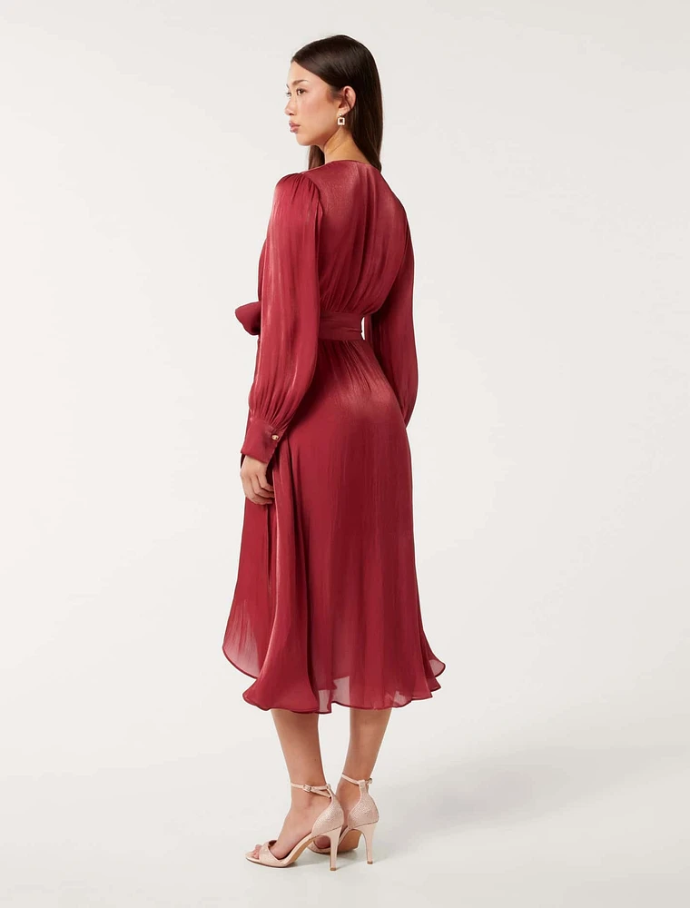 Mabel Metallic Wrap Midi Dress