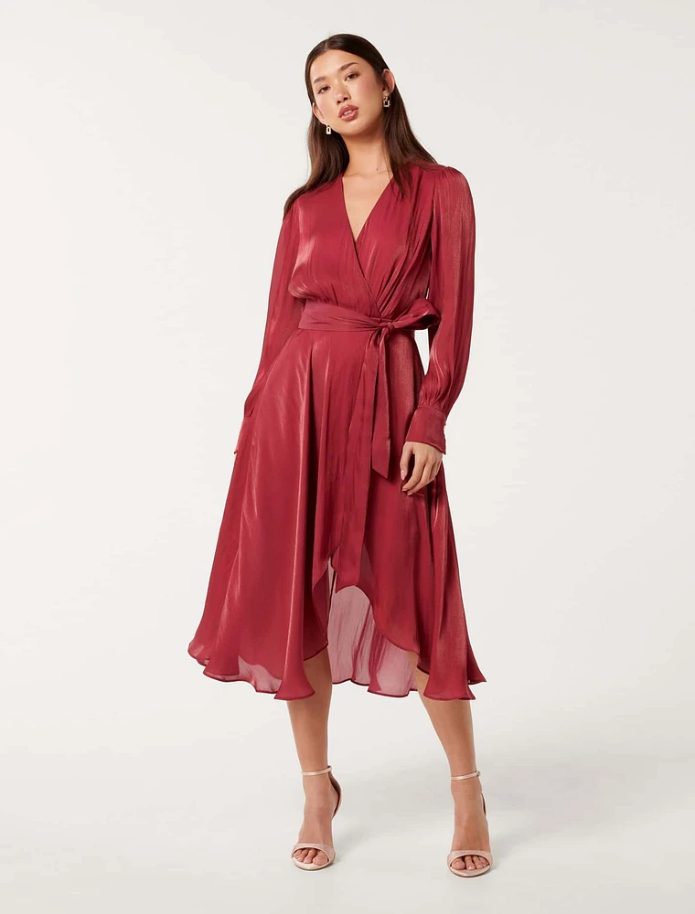 Mabel Metallic Wrap Midi Dress