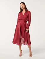 Mabel Metallic Wrap Midi Dress