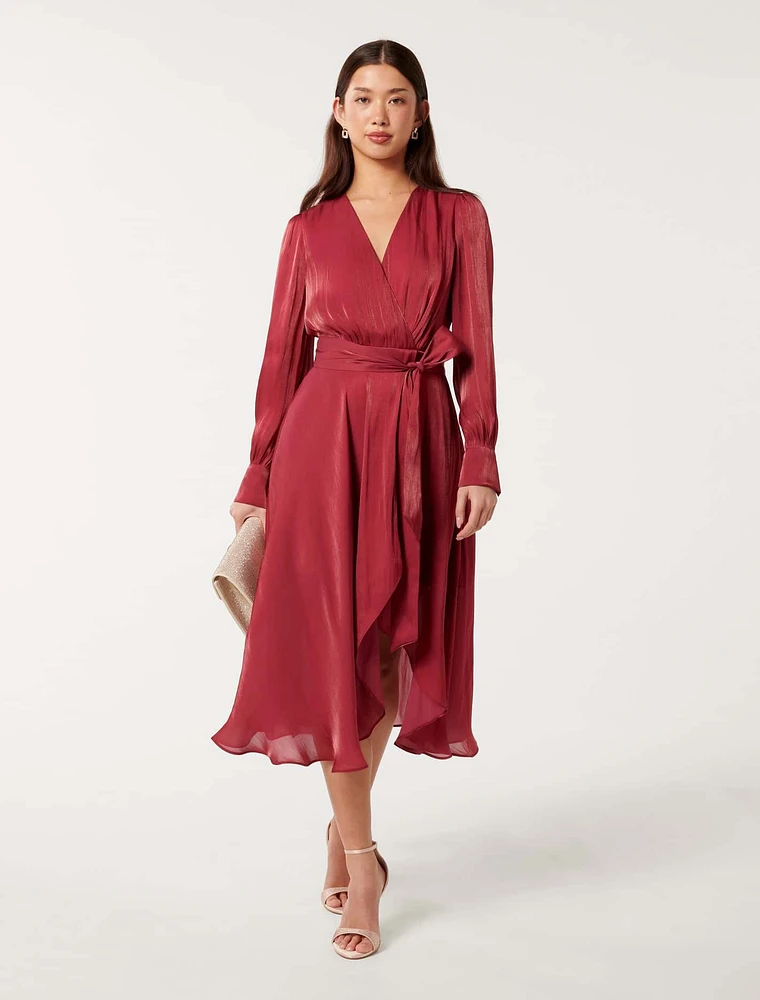 Mabel Metallic Wrap Midi Dress