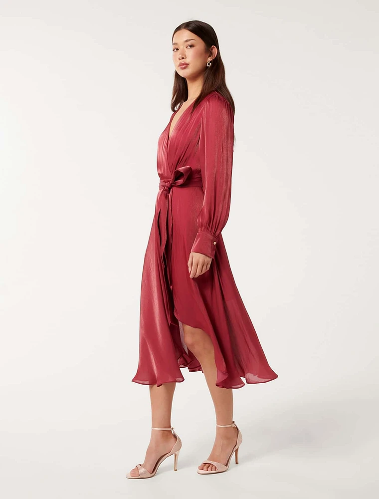 Mabel Metallic Wrap Midi Dress