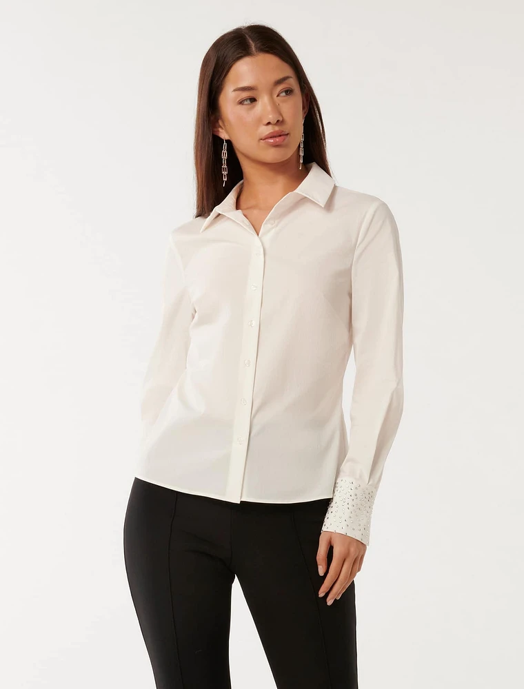 Honey Diamanté-Cuff Shirt