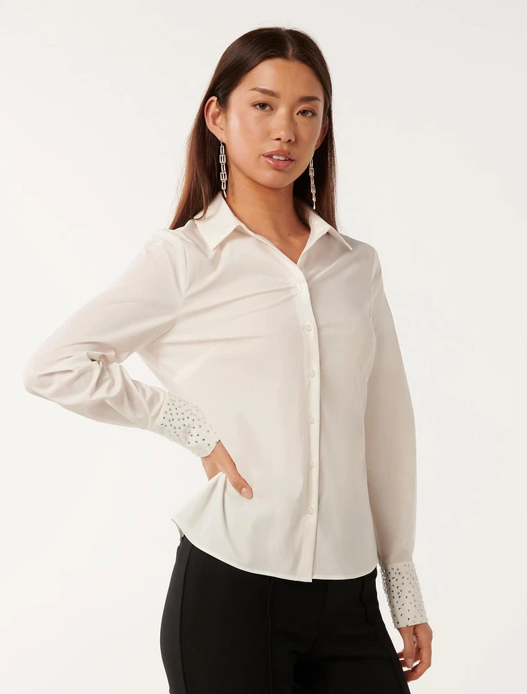 Honey Diamanté-Cuff Shirt