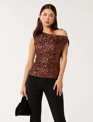 Kaylene Sequin Shoulder Top