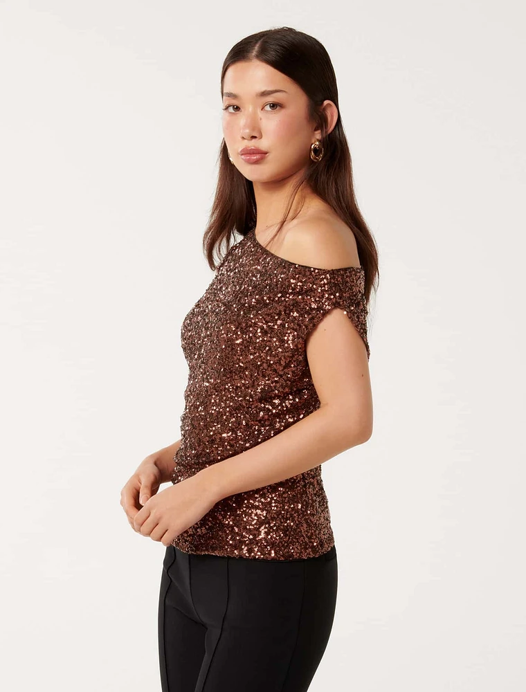 Kaylene Sequin Shoulder Top