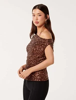 Kaylene Sequin Shoulder Top