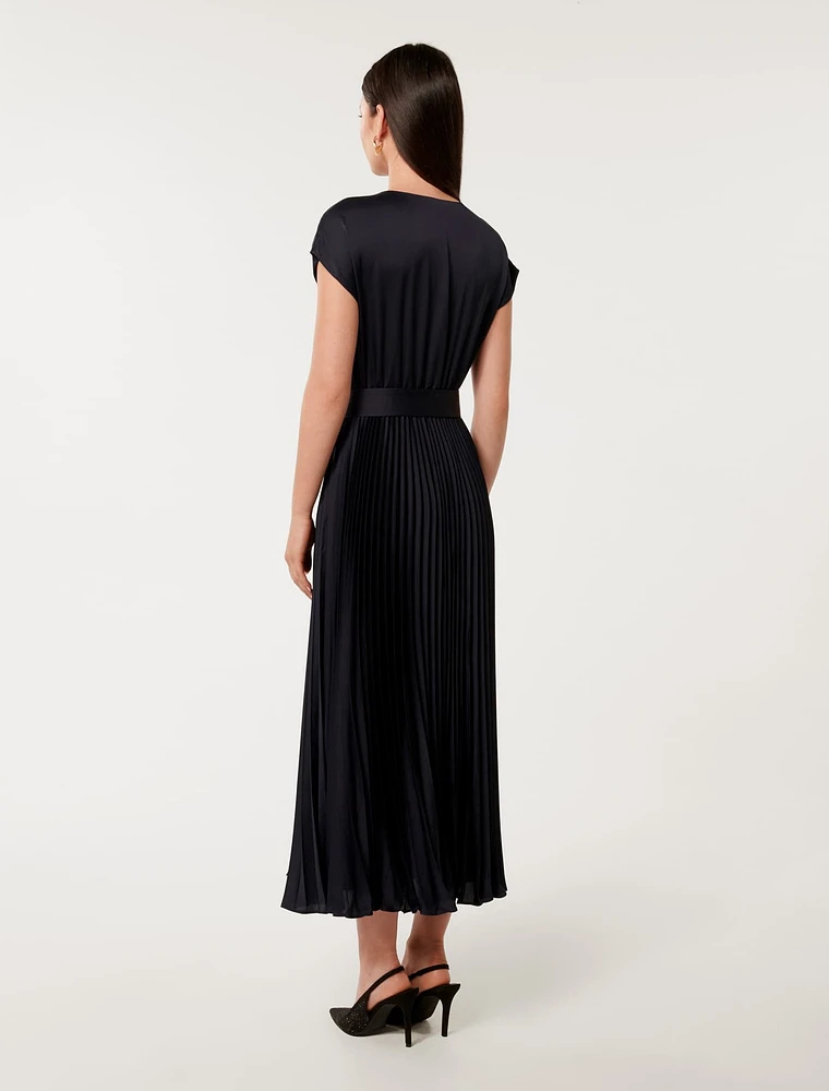 Catherine Satin Pleated Midi Dress