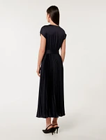 Catherine Satin Pleated Midi Dress