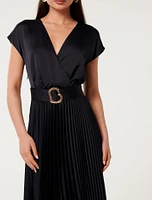 Catherine Satin Pleated Midi Dress