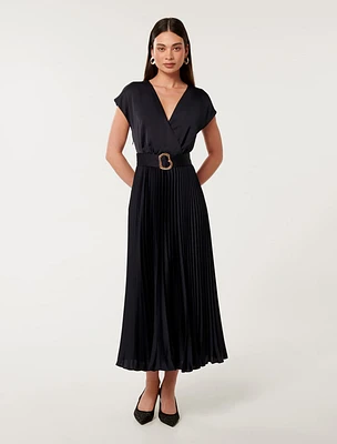 Catherine Satin Pleated Midi Dress