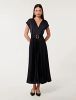 Catherine Satin Pleated Midi Dress