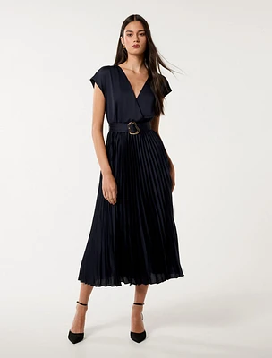 Catherine Satin Pleated Midi Dress