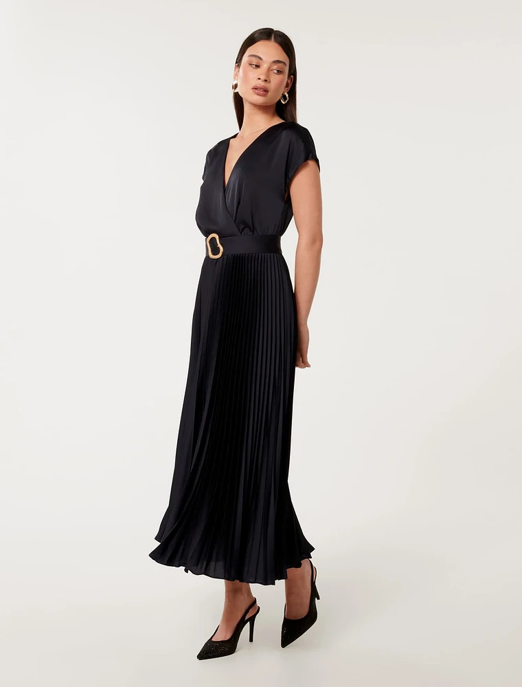 Catherine Satin Pleated Midi Dress