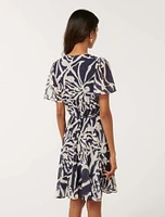 Kora Petite Flutter-Sleeve Mini Dress